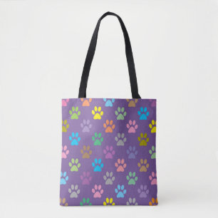 Colorful paw prints pattern tote bag
