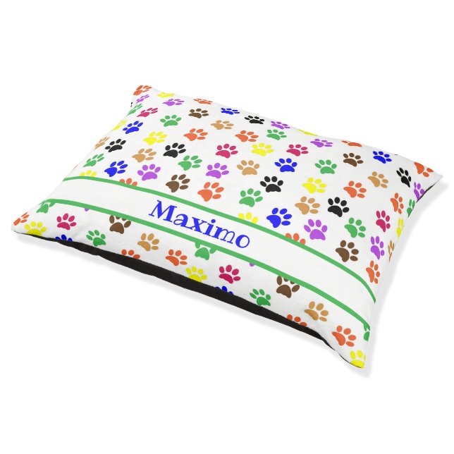 Colorful Paw Prints | Personalized Pet Bed (Angled)