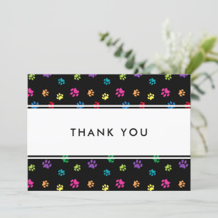Colorful Paw Prints Pet Business Thank You Card