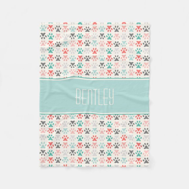 Colorful Paw Prints Pet Fleece Blanket (Front)