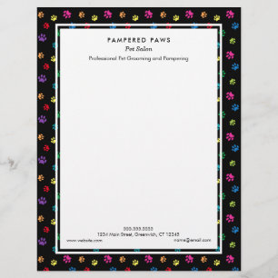 Colorful Paw Prints Pet Salon Letterhead