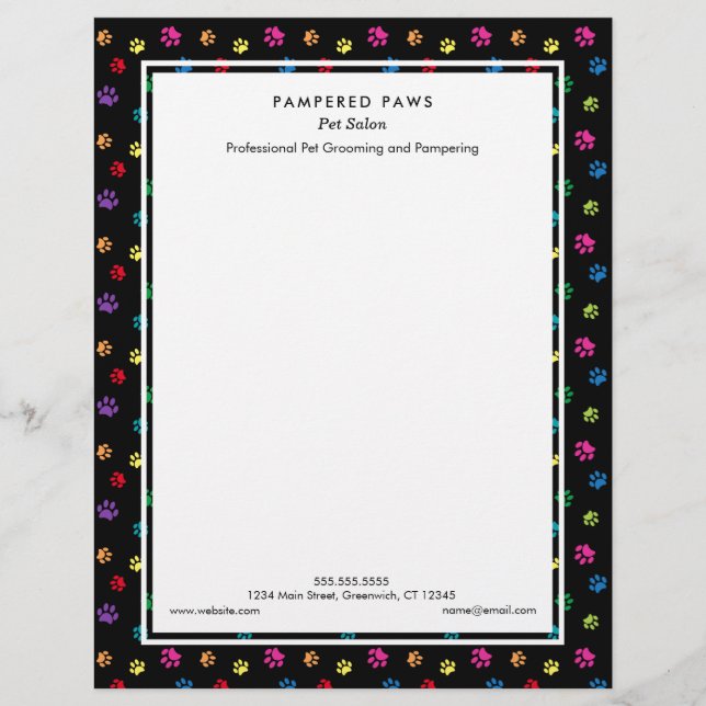 Colorful Paw Prints Pet Salon Letterhead (Front)
