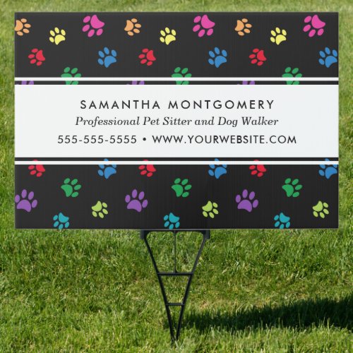 Colorful Paw Prints Pet Sitter Dog Walker Yard Sign