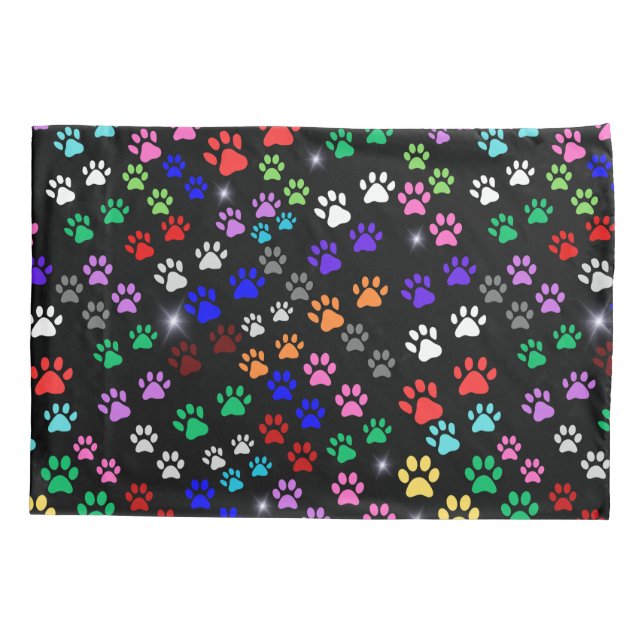 Colorful Paw Prints Pillow Case (Back)