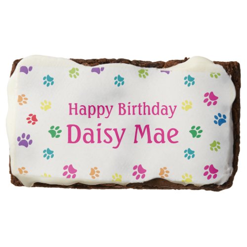 Colorful Paw Prints Pink Custom Pet Birthday Party Brownie