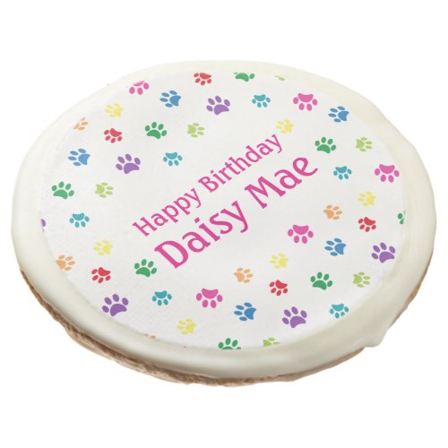Colorful Paw Prints Pink Custom Pet Birthday Party Sugar Cookie