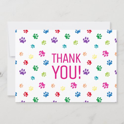 Colorful Paw Prints Pink Thank You Card