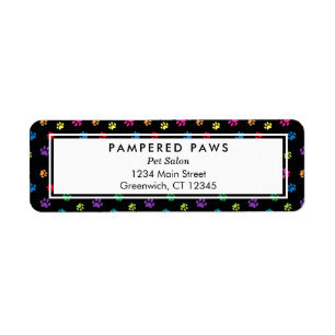 Colorful Paw Prints Professional Pet Salon Address Label