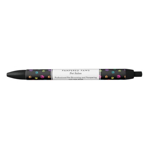 Colorful Paw Prints Professional Pet Salon Black Ink Pen