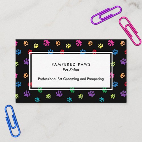 Colorful Paw Prints Professional Pet Salon Business Card