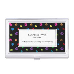 Colorful Paw Prints Professional Pet Salon Business Card Case