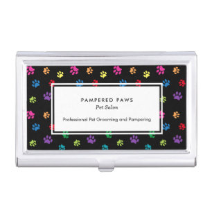 Colorful Paw Prints Professional Pet Salon Business Card Case