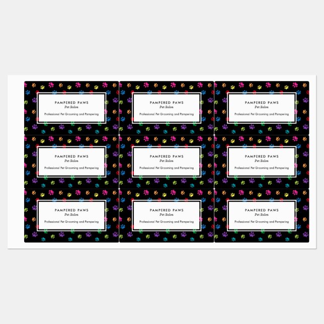 Colorful Paw Prints Professional Pet Salon Labels (Sheet)