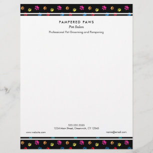 Colorful Paw Prints Professional Pet Salon Letterhead