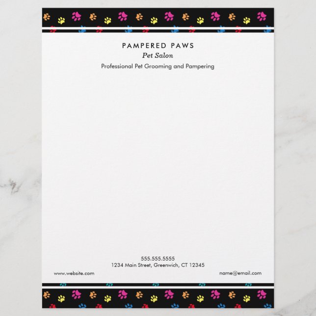 Colorful Paw Prints Professional Pet Salon Letterhead (Front)