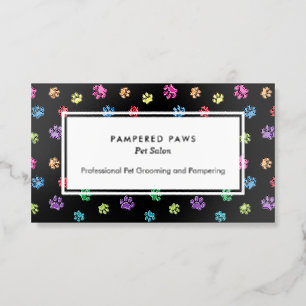 Colorful Paw Prints Professional Pet Salon Raised Spot UV Business Card