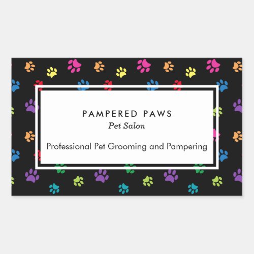 Colorful Paw Prints Professional Pet Salon Rectangular Sticker