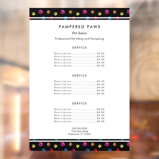 Colorful Paw Prints Professional Pet Salon Service Window Cling (Sheet 2)