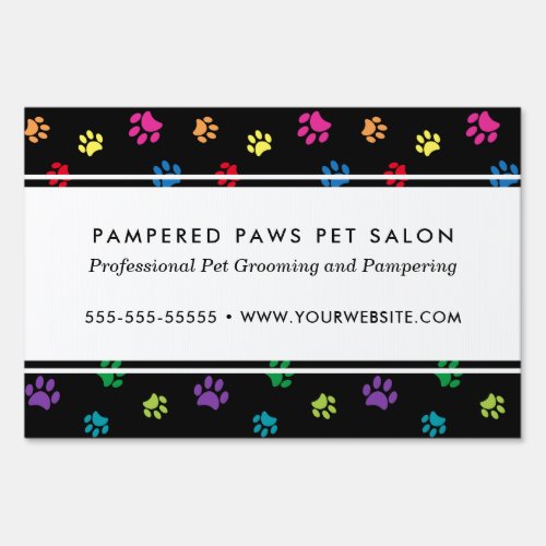 Colorful Paw Prints Professional Pet Salon Sign