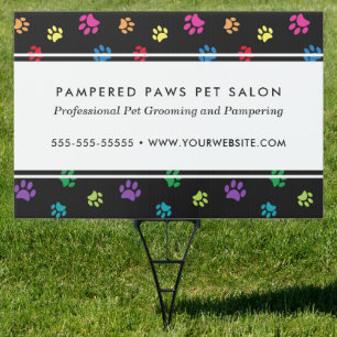 Colorful Paw Prints Professional Pet Salon Sign