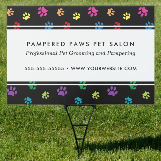 Colorful Paw Prints Professional Pet Salon Sign (Insitu)