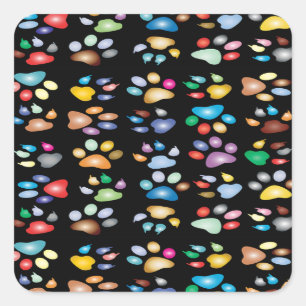 Colorful paw prints square sticker