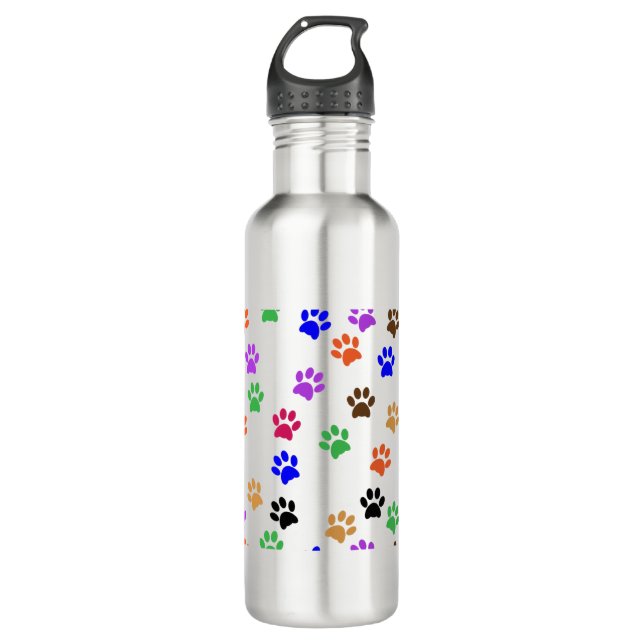 Colorful Paw Prints Stainless Steel Water Bottle (Front)