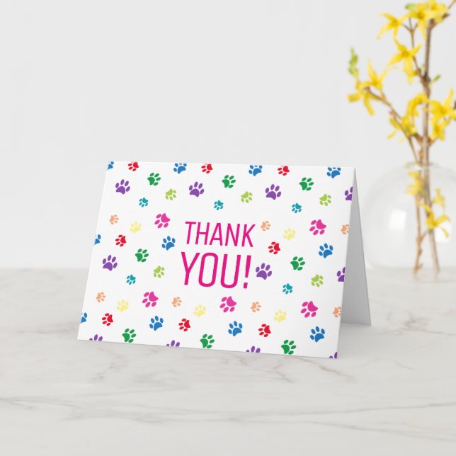 Colorful Paw Prints Thank You Card (Yellow Flower)