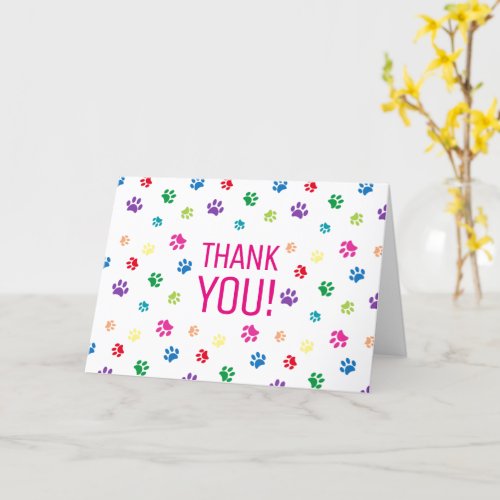 Colorful Paw Prints Thank You Card