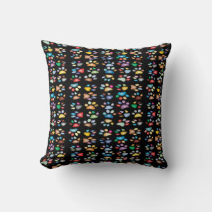 Colorful paw prints throw pillow