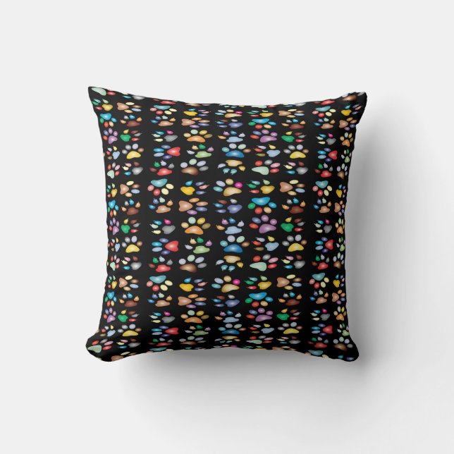 Colorful paw prints throw pillow (Front)