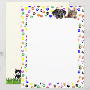 Colorful Paw Prints with Dog and Cat 8.5 x 11 