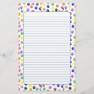 Colorful Paw Prints with Dog and Cat Lined Stationery