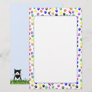 Colorful Paw Prints with Dog and Cat Stationery