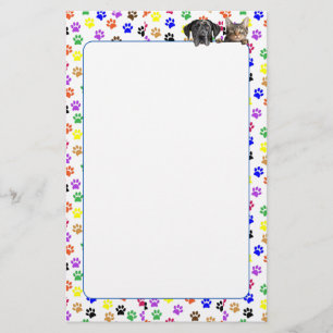 Colorful Paw Prints with Dog and Cat Stationery