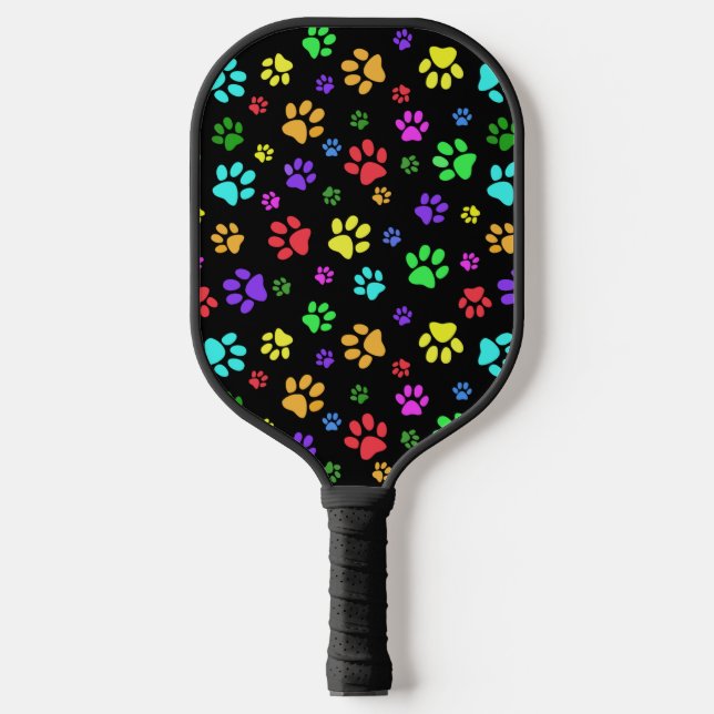 Colorful Paw PrintsDesign Pickleball Paddle (Front)