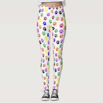 Colorful Pawprints Leggings by PugWiggles at Zazzle