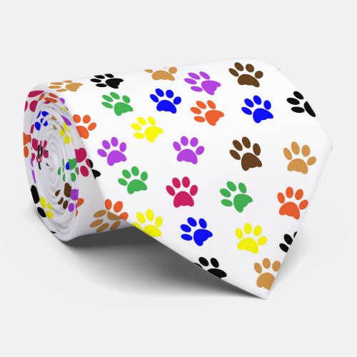 Colorful PawPrints Pattern Neck Tie