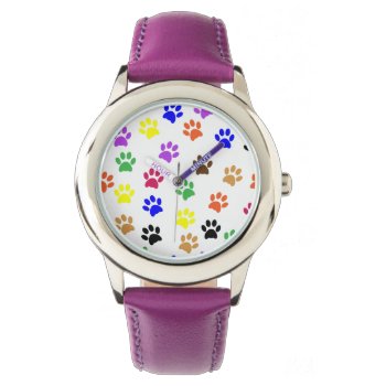 Colorful Pawprints Watch by PugWiggles at Zazzle
