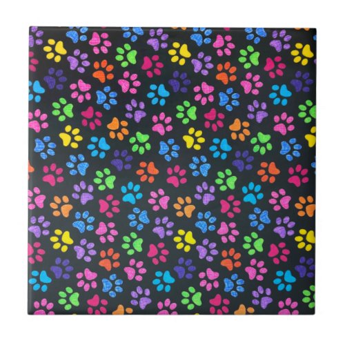 Colorful Paws Ceramic Tile