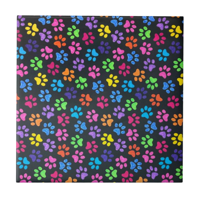 Colorful Paws Ceramic Tile (Front)