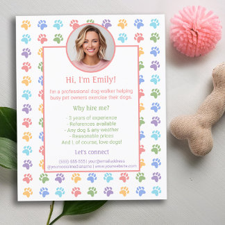 Colorful Paws Custom Photo Dog Walker Services Flyer