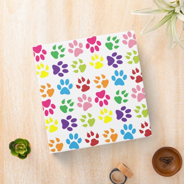 Colorful Paws, Dog Paws, Cat Paws 3 Ring Binder (In Situ)