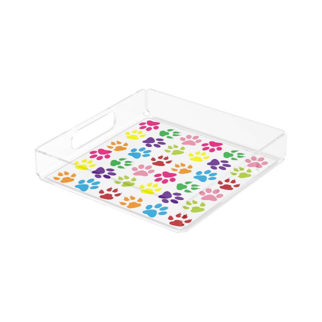 Colorful Paws, Dog Paws, Cat Paws Acrylic Tray (Angled)