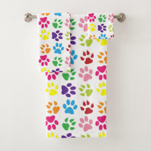 Colorful Paws, Dog Paws, Cat Paws Bath Towel Set