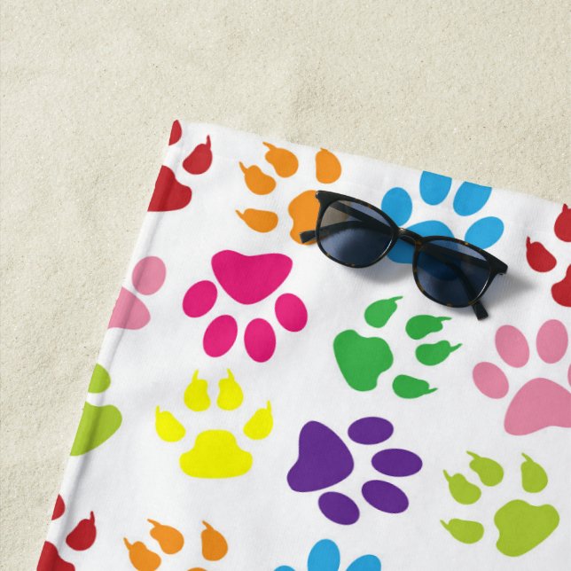 Colorful Paws, Dog Paws, Cat Paws Beach Towel (In Situ)