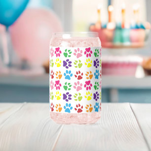 Colorful Paws, Dog Paws, Cat Paws Can Glass