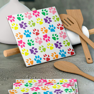 Colorful Paws, Dog Paws, Cat Paws Ceramic Tile