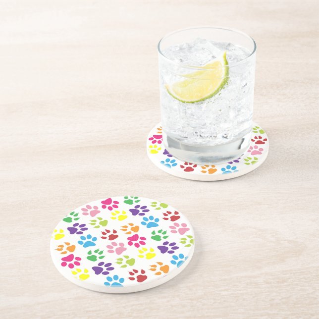 Colorful Paws, Dog Paws, Cat Paws Coaster (Side)