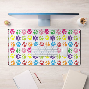 Colorful Paws, Dog Paws, Cat Paws Desk Mat
